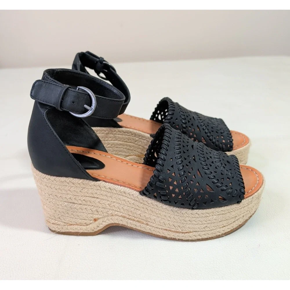 Indigo Rd Platform Wedge Sandal Womens Black 7.5 Espadrille Boho Feminine Resort